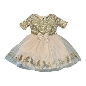 Pink & Violet Gold Sequin and Cream Tulle Dress